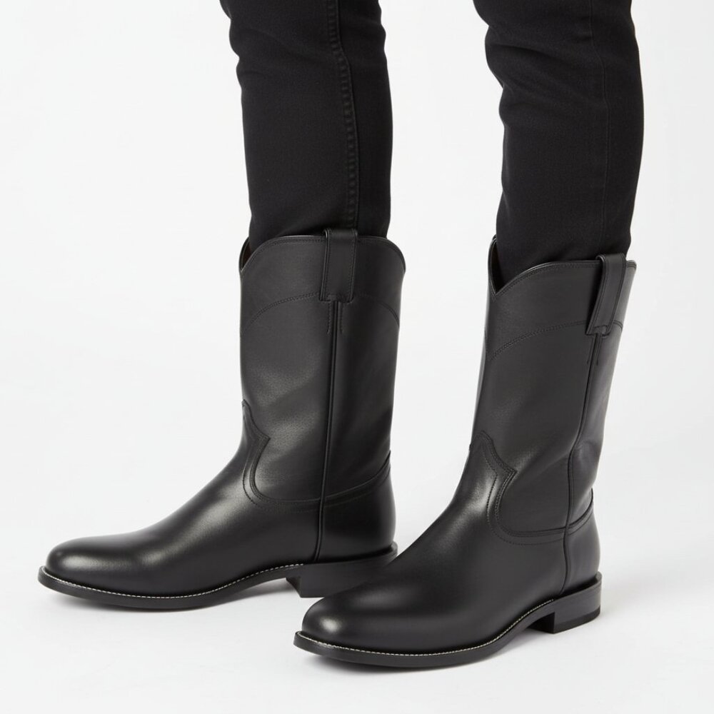Justin 100% Leather Black Jackson Calf Height 3133 Western Cowboy Boots 7.5 New